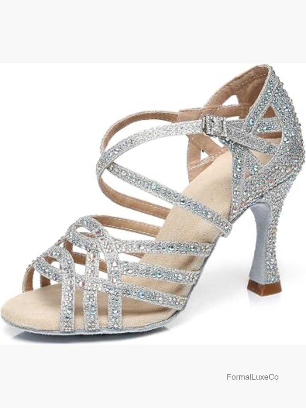 Rhinestone Dance Shoes Ankle Strap Latin Salsa Heels